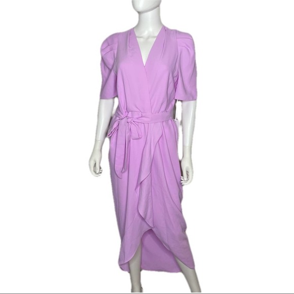 Amanda Uprichard Women's Electric Lilac Bonjour Faux Wrap Midi Dress sz M - Picture 2 of 9